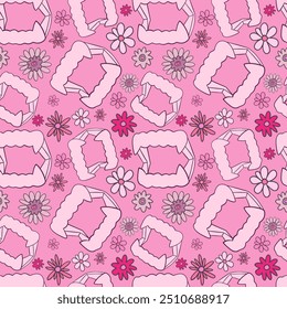 Vampire Fangs with Flowers Pink Halloween Pattern