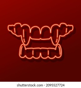 vampire fangs neon sign, modern glowing banner design, colorful modern design trend. Vector illustration.