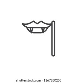 Vampire Fangs on a stick outline icon. linear style sign for mobile concept and web design. party mask simple line vector icon. Symbol, logo illustration. Pixel perfect vector graphics