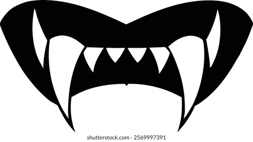 Vampire fangs silhouette isolated on white background. Vampire sign vector illustration design