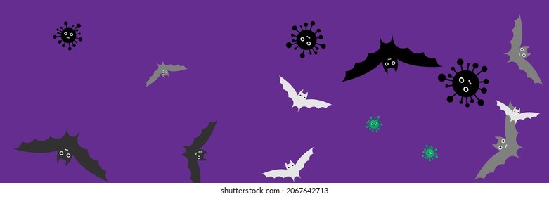 Vampire Fear Spooky Black Funny Bats. Mysterious Virus Horror Creepy Gothic Backdrop. Faces Scary Vaccination Purple Covid White Halloween Illustration. Grey Cartoon Party Dracula Corona Illustration.