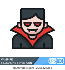 Estilo de icono de línea relleno de vampiros. Ilustración vectorial aislada en fondo blanco. Halloween. EPS 10