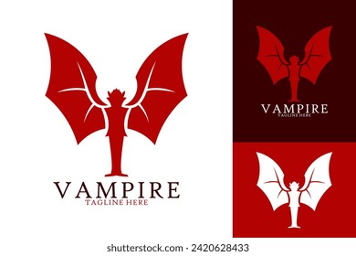 Vampire Flat Red Wings Dracula Logo Design