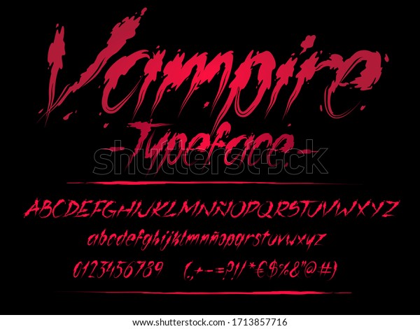 ヴァンパイアのフォント 血の文字のイラスト 数字と字形を持つハロウィーンの血色のベクターアルファベット のベクター画像素材 ロイヤリティフリー