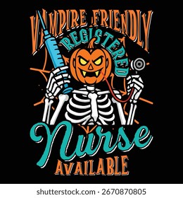 Enfermera registrada amistosa del vampiro disponible Diseño feliz de la camiseta de la enfermera de Halloween