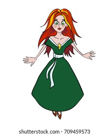 Vampire girl hand drawn image. Original colorful artwork, comic childish style drawing.