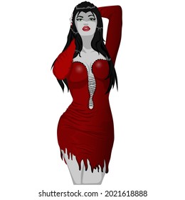 Vampire girl in red dress. Vector art