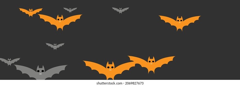 Vampire Grey Funny Sky White Bats. Party Monster Cartoon Faces Horror Backdrop. Chaos Creepy Black Fear Scary Bats Illustration. Spooky Orange Mysterious Gothic Dracula Halloween Modern Design.