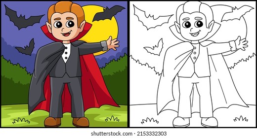 Vampire Halloween Coloring Page Illustration