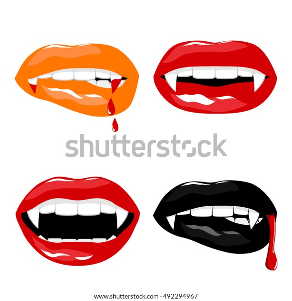 Vampire Halloween Set Sexy Lips Fangs Stock Vector Royalty Free 492294967 0282