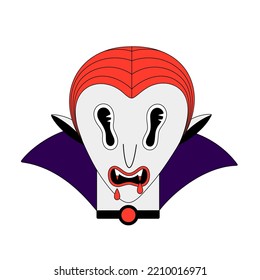 Vampire. Halloween spooky cartoon character isolated on white background. Flat style with black outline. Sticker, print on clothes, notebooks and phone cases. Vector illustration