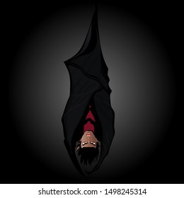 The vampire hangs upside down. Wings of darkness. Vector art