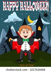 Vampire For Happy Halloween with background vector illustration