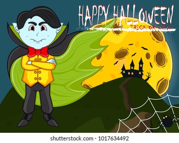 Vampire For Happy Halloween with background vector illustration