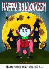 Vampire For Happy Halloween with background vector illustration