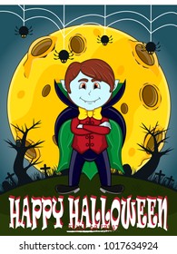 Vampire For Happy Halloween with background vector illustration