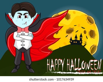 Vampire For Happy Halloween with background vector illustration