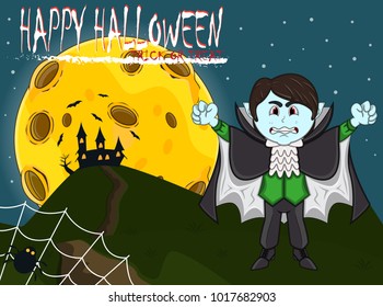 Vampire For Happy Halloween with background vector illustration