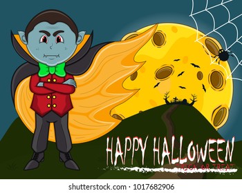 Vampire For Happy Halloween with background vector illustration