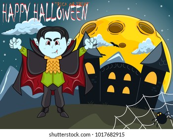 Vampire For Happy Halloween with background vector illustration
