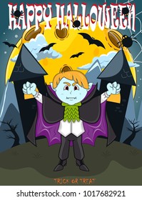 Vampire For Happy Halloween with background vector illustration