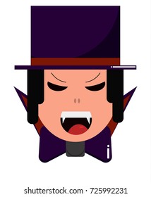 Vampire in hat. Cute cartoon character for Halloween, flat style. Vector illustration isolated on white background.