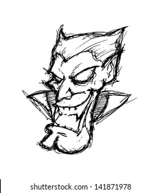 Vampire head doodle isolated on white background