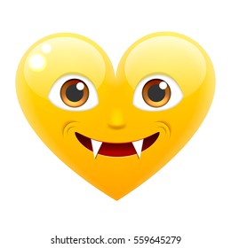 Vampire Heart Smile Emoticon. Vampire Heart Emoji. For 14th of February. For Saint Valentine's Day. Isolated Vector Illustration on White Background