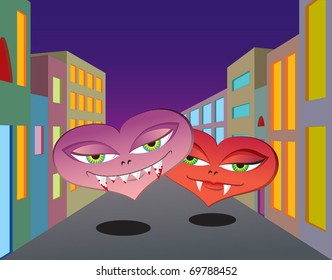 Vampire hearts walking down the street