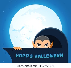 A vampire is hiding behind his cloak