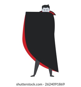 Vampire hiding his face behind his cloak, halloween party costume