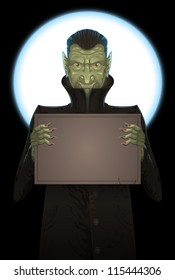 vampire holding blank template under the moon