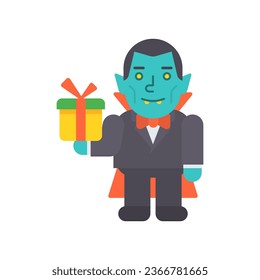 Vampire holding gift and smiling. Vector Illustration