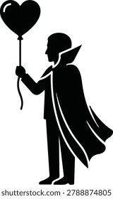 Vampire Holding a Heart Shaped Balloon Silhouette Icon