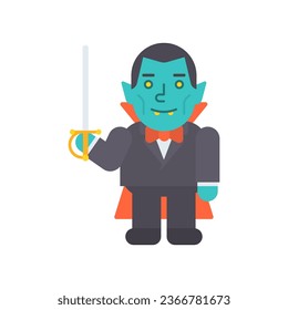 Vampire holding saber and smiling. Vector Illustration