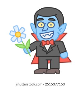 Vampiro segura flores e sorrisos. Ilustração de vetor