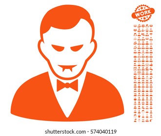 Vampire icon with bonus men clip art. Vector illustration style is flat iconic orange symbols on white background.