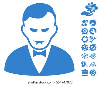 Vampire icon with bonus options images. Vector illustration style is flat iconic cobalt symbols on white background.