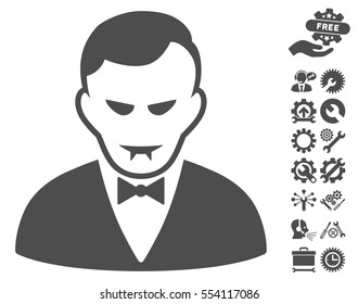 Vampire icon with bonus settings images. Vector illustration style is flat iconic gray symbols on white background.
