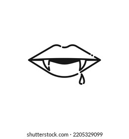 Vampire Lip Line Icon - Halloween Elements Icon Vector Illustration.