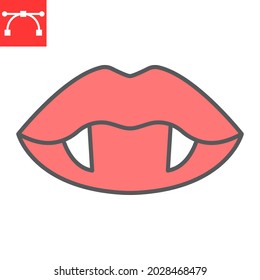 Vampire lips farbige Linie Symbol, Urlaub und Halloween, Vampirzähne Vektorsymbol, Vektorgrafik, bearbeitbarer Strich gefüllt Umriss-Zeichen, eps10.