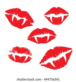 Vampire Lips And Fangs Icon Set