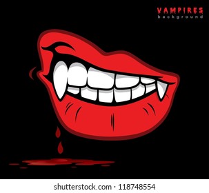 Vampire Lips With Fangs - Vector Illustration