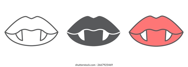 Colección de labios de vampiro, día de fiesta y halloween, Vector de dientes de vampiro, Vector gráfico, signo de contorno de trazo editable, eps 10.