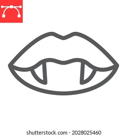 Vampire lips Linie Symbol, Urlaub und Halloween, Vampirzähne Vektorsymbol, Vektorgrafik, bearbeitbares Strich Umrisszeichen, eps10.