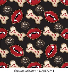 Vampire lips scary halloween background seamless vector pattern 1