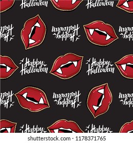 Vampire lips scary halloween background seamless vector pattern 2