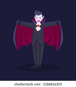 Vampire Man In Cloak, Isolated Fantasy Character. Flat Illustration Of Dark Dracula. Vector Illustration EPS 10