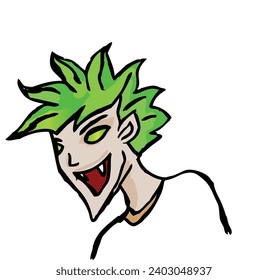un hombre vampiro con cara espeluznante. Cara sonriente con pelo verde 