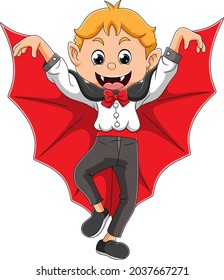 The vampire man is showing the bat wings with the happy face of illustration